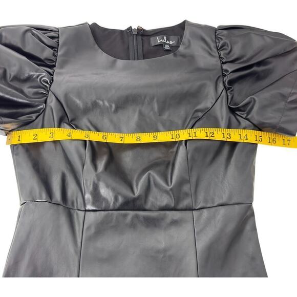 Lulu's Black Vegan Leather Puff Sleeve Fit and Flare Mini Dress (XS) - Picture 14 of 15